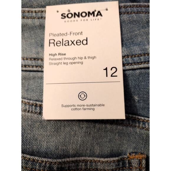 Sonoma Pleated Front Relaxed Straight Leg High Rise Light Denim Jeans 12 NWT - Picture 4 of 5